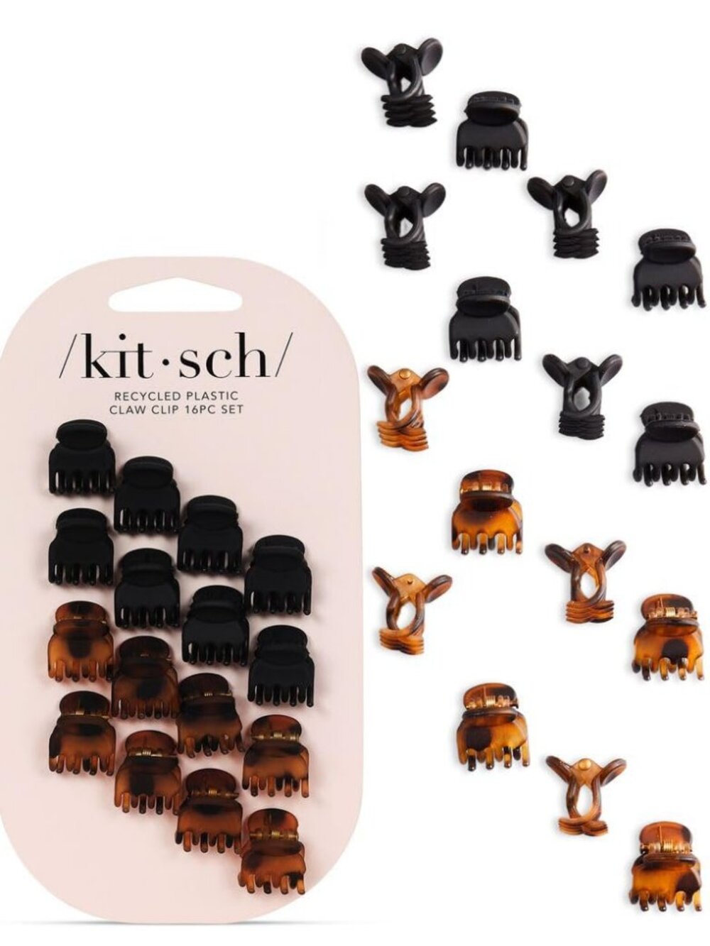 Kitsch Mini Hair Clips for Women - Tortoise & Black, 16 Pcs